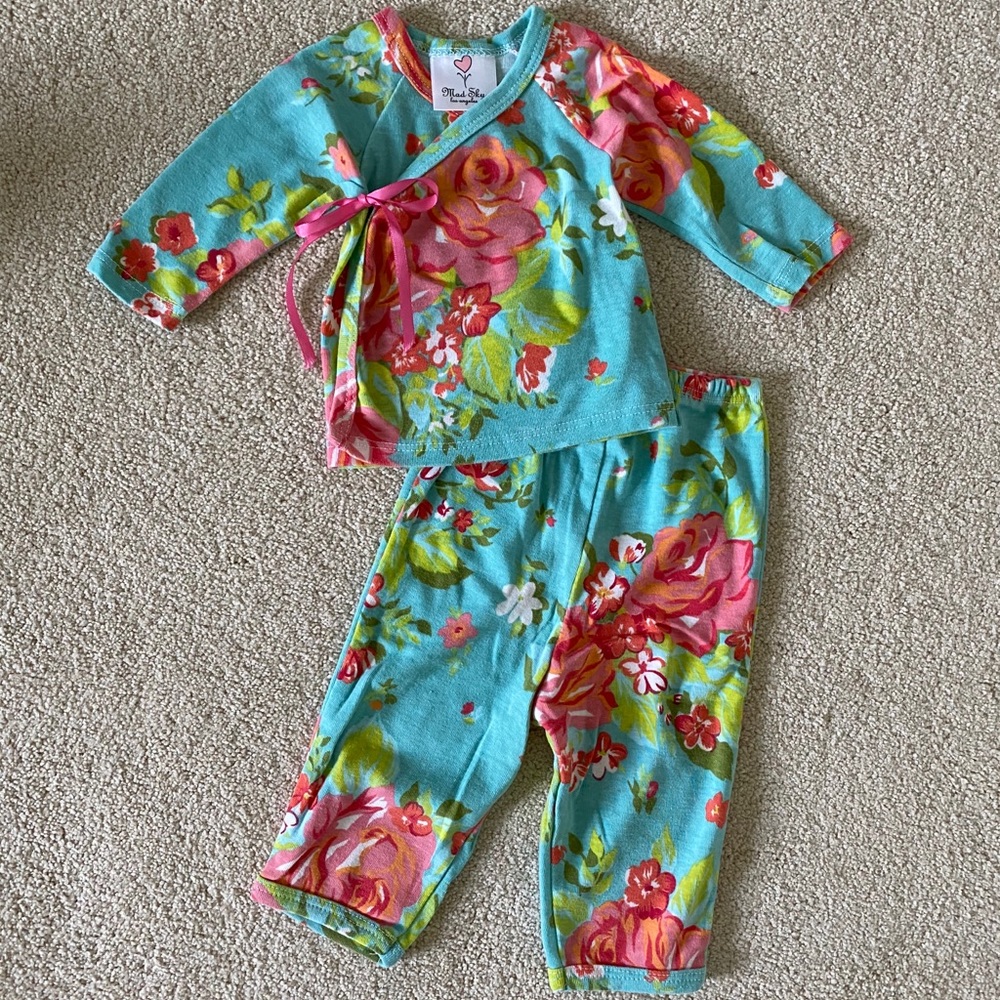 Mad Sky Baby Girls Floral Kimono Top and Pant Set
